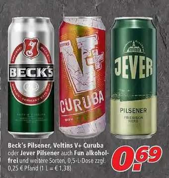 Marktkauf Beck's Pilsener, Veltins V+ Curuba Oder Jever Pilsener Auch Fun Alkoholfrei Angebot