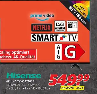 Marktkauf Hisense 4k Uhd-tv 65a7100f Angebot