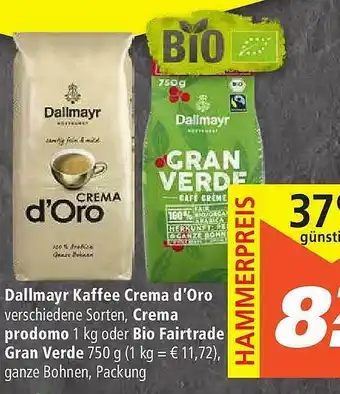 Marktkauf Dallmayr Kaffee Crema D'oro, Crema Prodomo Oder Bio Fairtrade Gran Verde Angebot