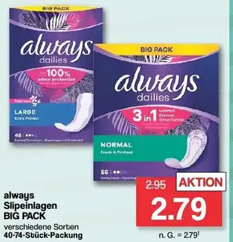 Famila Nord West always Slipeinlagen BIG PACK 40-74-Stück-Packung Angebot