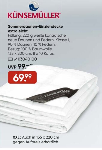 Galeria KÜNSEMÜLLER Sommerdaunen-Einziehdecke extraleicht Angebot