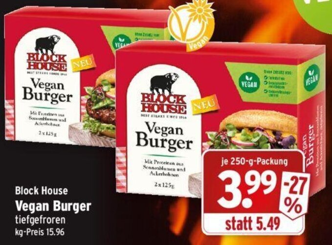 Block House Vegan Burger 250gPackung Angebot bei Wasgau