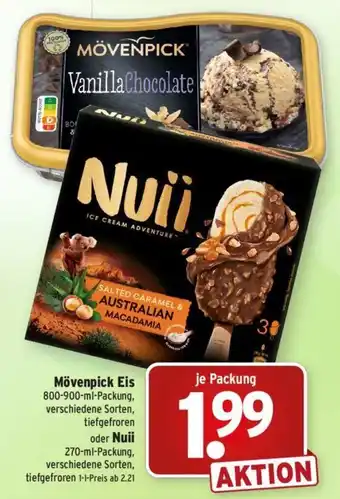 Wasgau Mövenpick Eis 800-900-ml-Packung oder Nuii 270 ml Packung Angebot