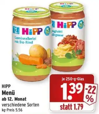 Wasgau HIPP Menü 250-g-Glas Angebot