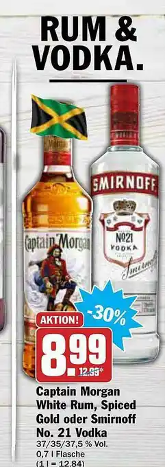 AEZ Captain Morgan White Rum, Spiced Gold Oder Smirnoff No.21 Vodka Angebot