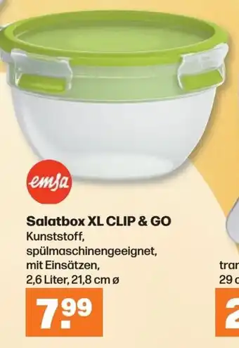 Handelshof emsa Salatbox XL CLIP & GO Kunststoff, 2,6 Liter, 21,8 cm Ø Angebot