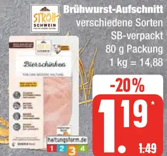 Edeka Gutfleisch Stroh Schwein Brühwurst-Aufschnitt 80 g Packung Angebot