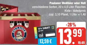 Edeka Paulaner Weißbier oder Hell 20x0,5 Liter Angebot