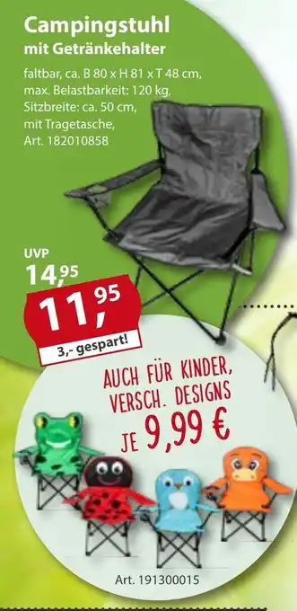 Sonderpreis Baumarkt Campingstuhl AUCH FÜR KINDER, VERSCH. DESIGNS Angebot