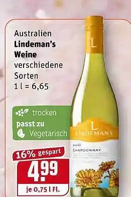 REWE Kaufpark Australien Lindeman's Weine 0,75L Angebot