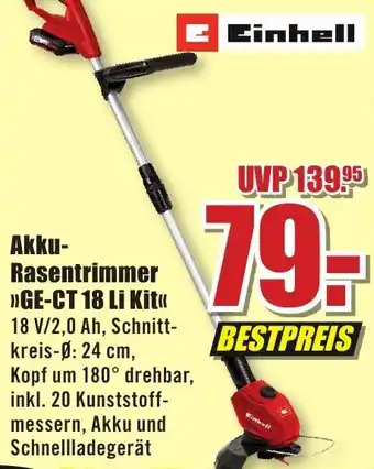 B1 Discount Baumarkt Einhell Akku Rasentrimmer >>GE-CT 18 Li Kit«< Angebot