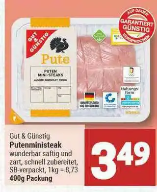 Marktkauf Gut & Günstig Putenministeak Angebot