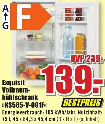 B1 Discount Baumarkt Exquisit Vollraumkühlschrank »KS585-V-091F" Angebot