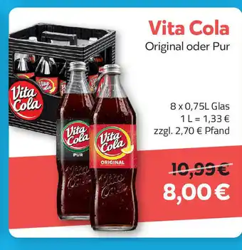 Durst Vita Cola Original oder Pur 8*750ml Angebot