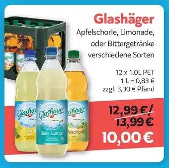 Durst Glashäger Apfelschorle, Limonade, oder Bittergetränke verschiedene Sorten 12 x 1,0L PET Angebot