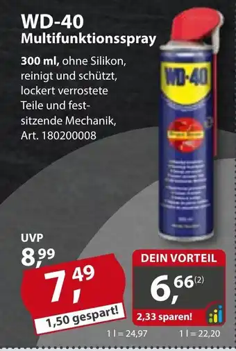 Sonderpreis Baumarkt WD-40 Multifunktionsspray 300ml Angebot