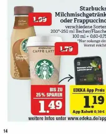 Marktkauf Starbucks Milchmischgetränk Oder Frappuccino Angebot