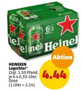 PENNY HEINEKEN Lagerbier* je 6 x 0,33-Liter-Dose Angebot