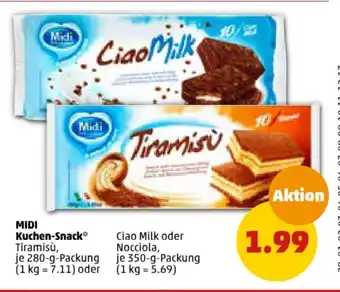 PENNY Midi Kuchen-Snack* Tiramisù, je 280-g-Packung oder Ciao Milk oder Nocciola, je 350 g Angebot