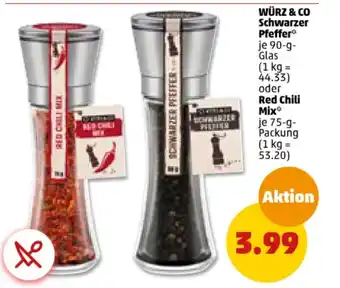 PENNY WÜRZ & CO Schwarzer Pfeffer* je 90-g-Glas oder Red Chili Mix* je 75-g-Packung Angebot