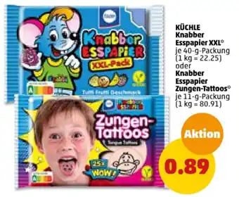 PENNY KÜCHLE Knabber Esspapier XXL* je 40-g-Packung oder Knabber Esspapier Zungen-Tattoos* je 11-g-Packung Angebot