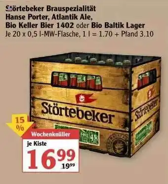 Globus Störterbeker Brauspezialität Hanse Porter, Atlanktik Ale, Bio Keller Bier 1402 Oder Bio Baltik Lager Angebot