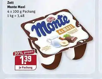 REWE Kaufpark Zott Monte Maxi 4x100g Angebot