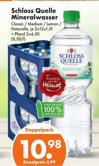 Trink und Spare Schloss Quelle Mineralwasser Classic / Medium / Lemon/ Naturelle, je 2x12x1,0l Angebot