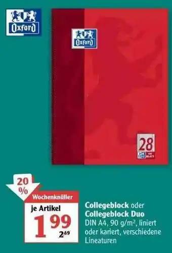 Globus Oxford Collegeblock Oder Collegeblock Duo Angebot