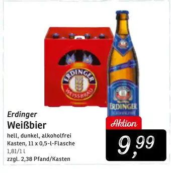 KONSUM Erdinger Weißbier hell, dunkel, alkoholfrei Kasten, 11 x 0,5-l Angebot