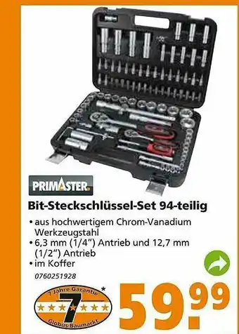 Globus Baumarkt Primaster Bit-steckschlüssel-set 94-tlg Angebot