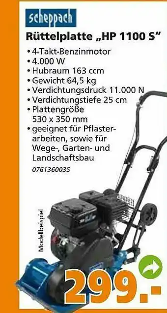 Globus Baumarkt Scheppach Rüttelplatte „hp 1100s” Angebot