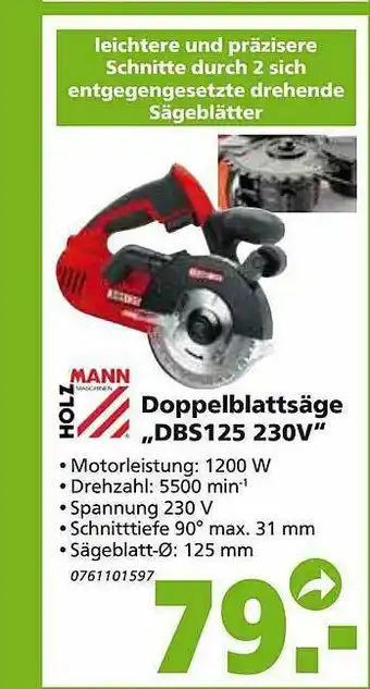 Globus Baumarkt Holzmann Doppelblattsäge Dbs125 230v Angebot