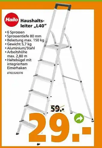 Globus Baumarkt Hailo Haushaltsleiter L40 Angebot