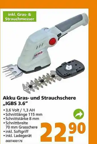 Globus Baumarkt Akku Gras- Und Strauchschere „igbs 3.6” Angebot