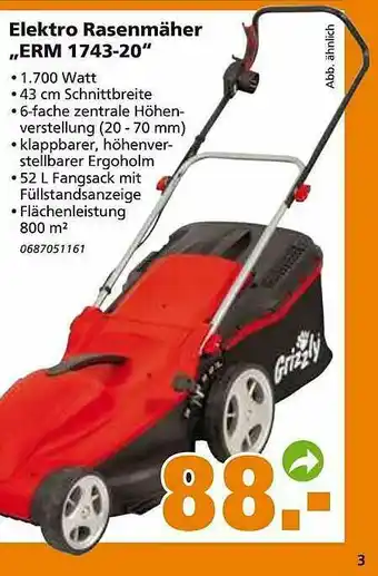 Globus Baumarkt Elektro Rasenmäher Erm 1743-20 Angebot