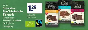 Aldi Nord Fair Schweizer Bio-schokolade, Fairtrade Angebot