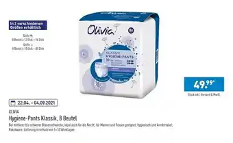 Aldi Nord Olivia Hygiene-pants Klassic, 8 Beutel Angebot