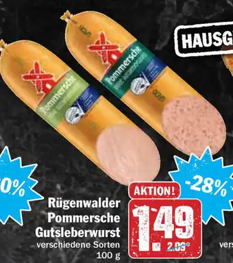 Hit Rügenwalder Pommersche Gutsleberwurst 100g Angebot