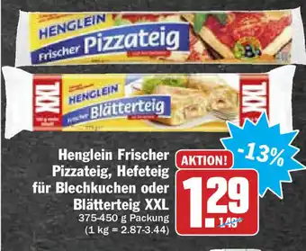 HIT Ullrich Henglein Frischer Pizzateig, Hefeteig für Blechkuchen oder Blätterteig XXL 375-450g Angebot