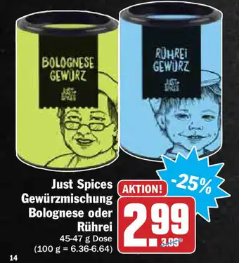 Hit Just Spices Gewürzmischung Bolognese oder Rührei 45-47g Angebot