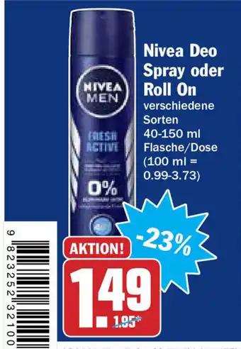 Hit Nivea Deo Spray oder Roll On 40-150ml Angebot