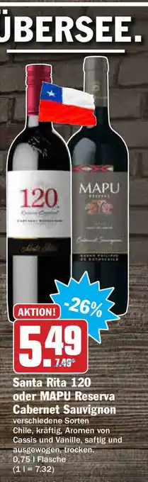 Hit Santa Rita 120 oder Mapu Reserva Cabernet Sauvignon Angebot