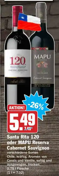 HIT Ullrich Santa Rita 120 oder MAPU Reserva Cabernet Sauvignon 0,75L Angebot