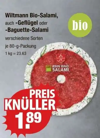 V Markt Wiltmann Bio-Salami, auch -Geflügel oder -Baguette-Salami je 80-g-Packung Angebot