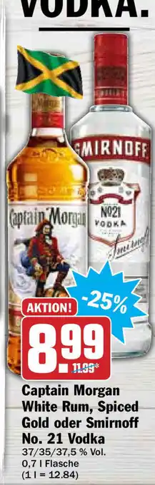 Hit Captain Morgan White Rum, Spiced Gold oder Smirnoff No. 21 Vodka 0,7L Angebot