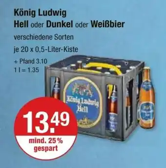 V Markt König Ludwig Hell oder Dunkel oder Weißbier je 20 x 0,5-Liter-Kiste Angebot