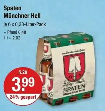 V Markt Spaten Münchner Hell je 6 x 0,33-Liter-Pack Angebot