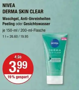 V Markt NIVEA DERMA SKIN CLEAR Waschgel, Anti-Unreinheiten Peeling oder Gesichtswasser je 150-ml / 200-ml-Flasche Angebot