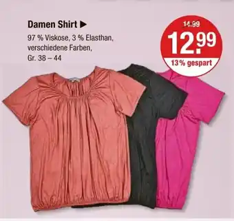 V Markt Damen Shirt 97% Viskose, 3% Elasthan, verschiedene Farben, Gr. 38-44 Angebot